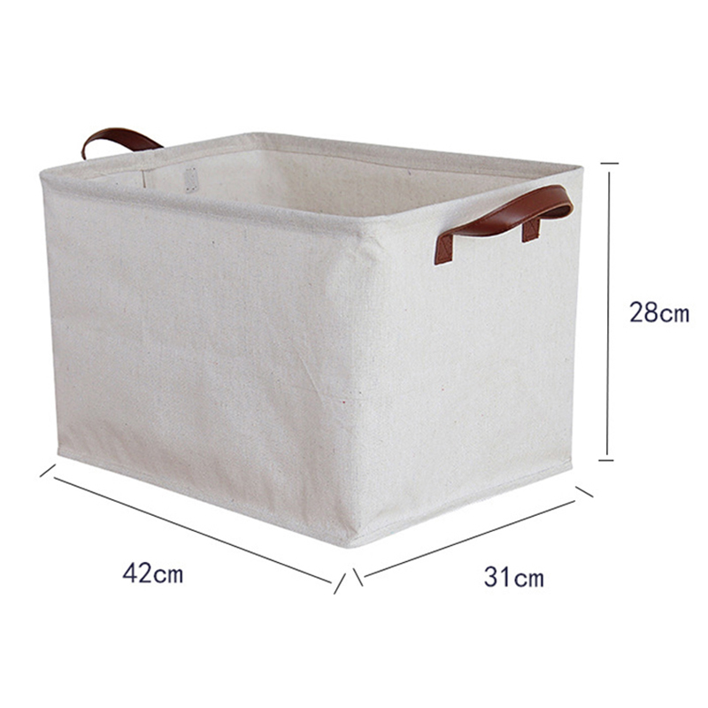 Savvydeco Linen Fabric Home Storage Basket With Leather Handle