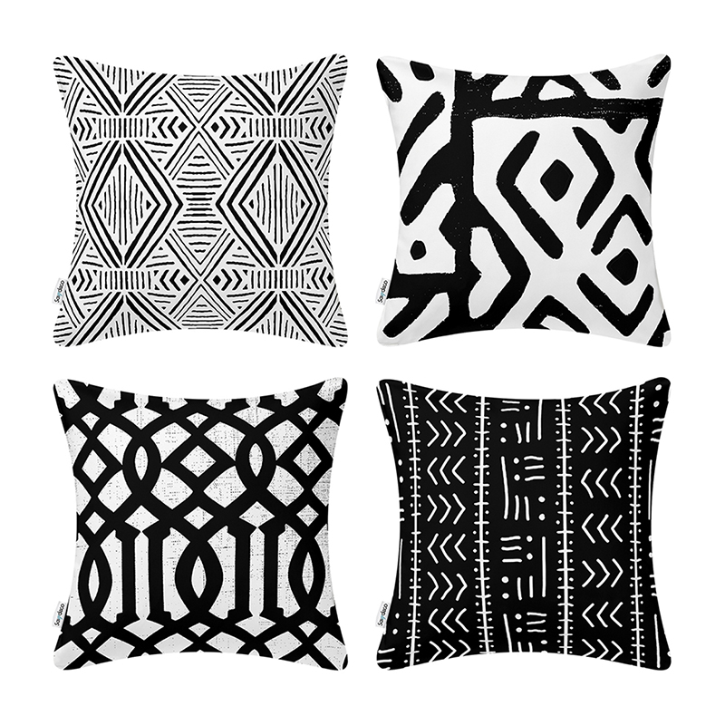 Printed Black & White Throw Pillow Covers Classic Modern Decorative Throw Pillow Cases Geometric Cushion Covers for Couch Sofa Bedroom Car 18 X 18 Inch