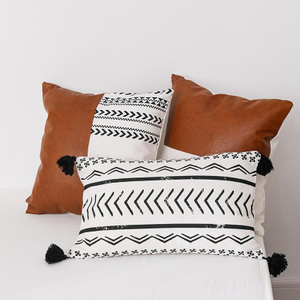 Patchwork Printed And Leather Cushion Covers