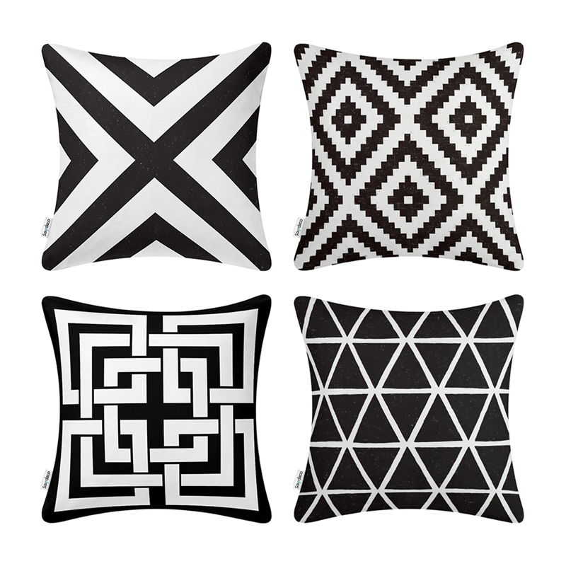 Printed Black & White Throw Pillow Covers Classic Modern Decorative Throw Pillow Cases Geometric Cushion Covers for Couch Sofa Bedroom Car 18 X 18 Inch