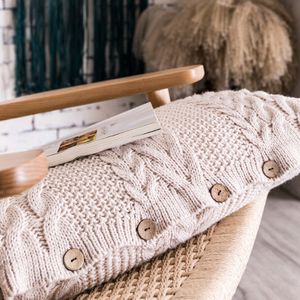 Lumbar Decorative Throw Pillow Cover Sweater Knit Cushion Cover Case with Button Decoration for Couch, Chair, Bed And Home Accent Decor 